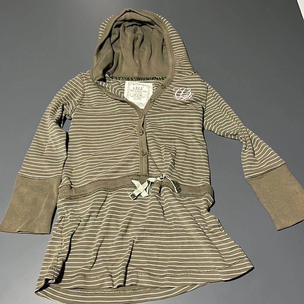 H and m green/white striped hoodie shirt size 3-4t girls